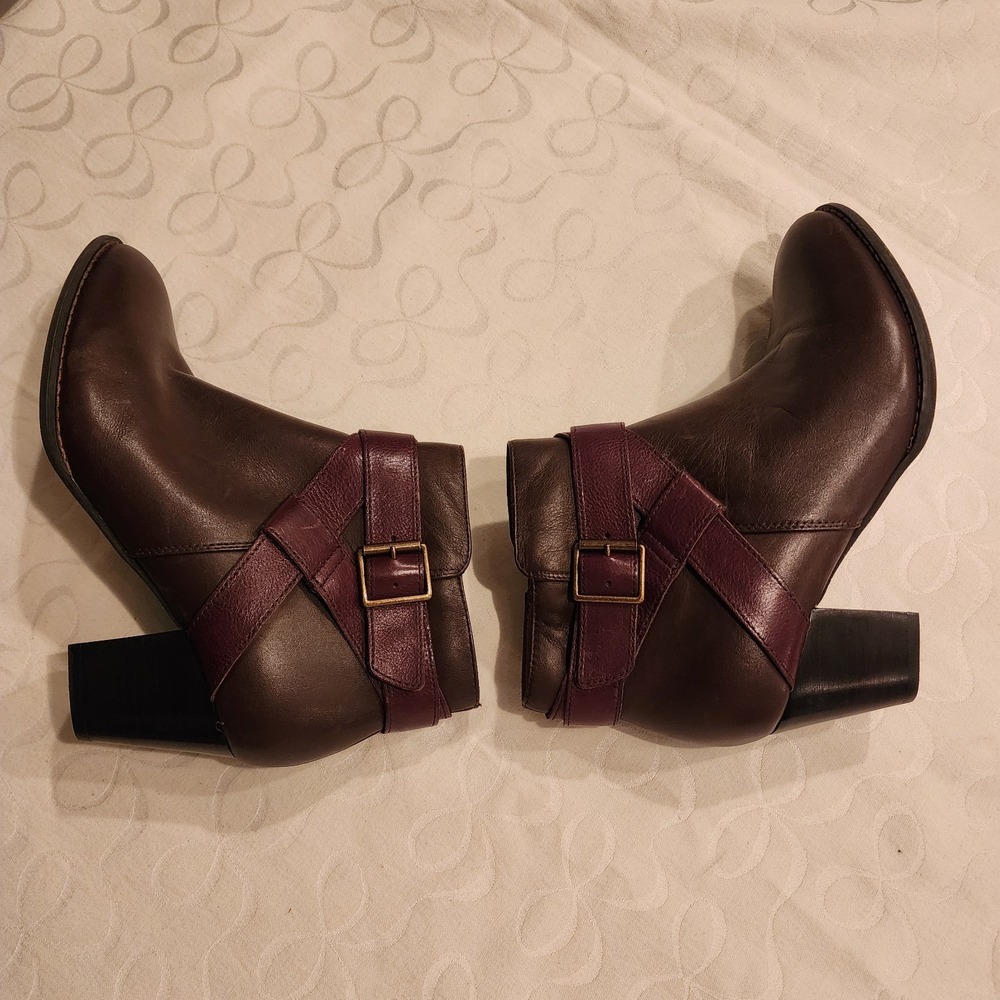 Vionic Trinity Leather Ankle Boots Size 9‎ Brown Strap Buckle Block Heel Comfort - Picture 3 of 11